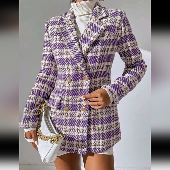 Jackets & Blazers - Plaid Lapel Neck Double Breasted Blazer